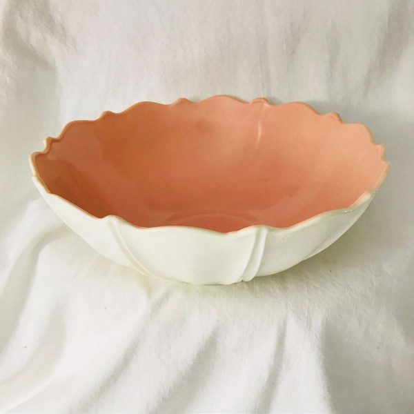 Vintage Oyster and Pearls Pattern Milk Glass bowl ivory with peach collectible display farmhouse cottage serving salad bowl Large scalloped