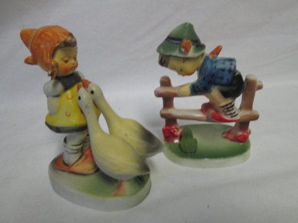 Vintage pair of Hummel style figurines Plastic made in Hong Kong 1950's