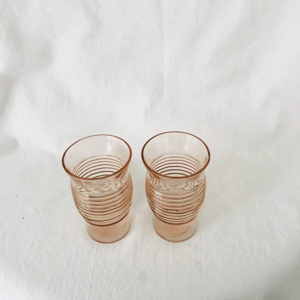 Vintage Pair of Ribbed Juice Bathroom Glasses Depression glass tumblers juice glasses collectible farmhouse display shabby chic