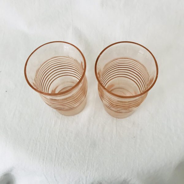 Vintage Pair of Ribbed Juice Bathroom Glasses Depression glass tumblers juice glasses collectible farmhouse display shabby chic