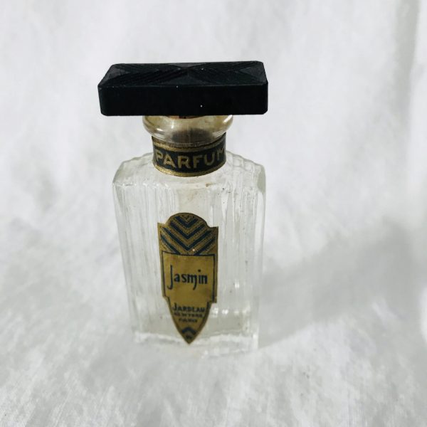 Vintage Perfume Parfum Bottle glass Jasmine bottle with cork lid  vanity collectible display bathroom ribbed glass cork top