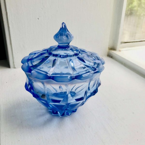 Vintage Periwinkle Blue opalescent covered glass dish bowl trinket bowl collectible display farmhouse bed and breakfast