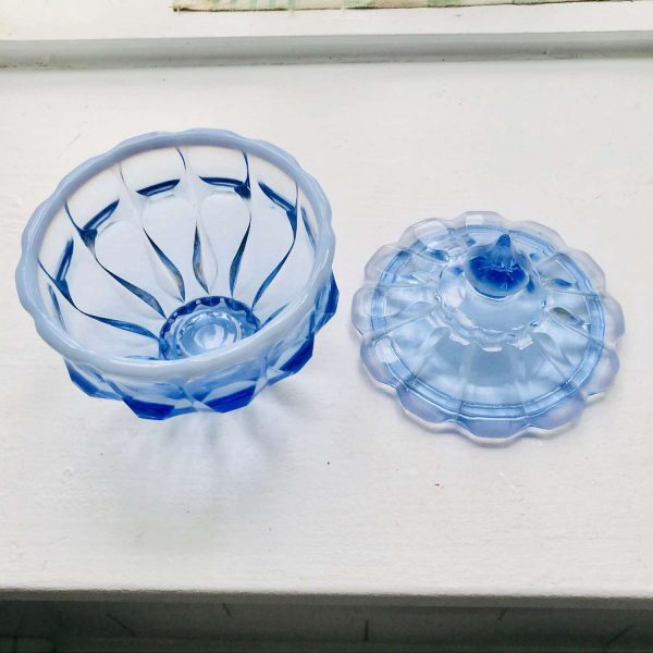 Vintage Periwinkle Blue opalescent covered glass dish bowl trinket bowl collectible display farmhouse bed and breakfast