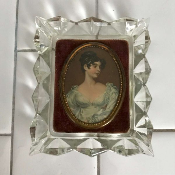 Vintage Picture "Countess Grovener" in Glass Frame Miniature Small wall decor collectible farmhouse cottage Victorian woman wall art