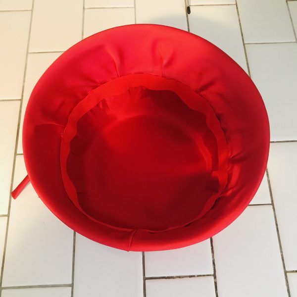 Vintage Pill Box Hat Red Satin with satin bow Jackie O style hat size 6 7/8 Women's Mid Century Hat