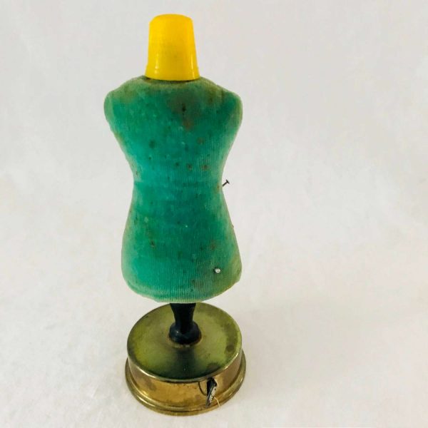 Vintage Pincushion Thimble top Measuring tape base Mannequin Dress Makers Form Sewing Collectible display Pincushion