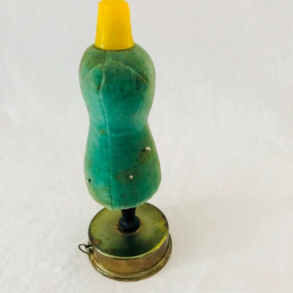Vintage Pincushion Thimble top Measuring tape base Mannequin Dress Makers Form Sewing Collectible display Pincushion