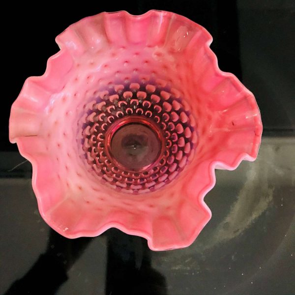 Vintage Pink Hobnail Bowl Fenton 1950's ruffle top Pink with white Opalescent 4" tall 7" across collectible display cottage shabby chic