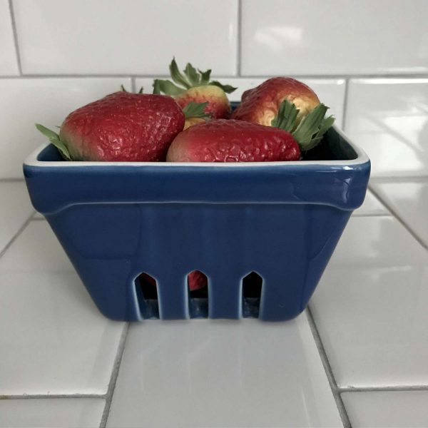 Vintage Pint basket of faux strawberries farmhouse collectible display retro kitchen farm cottage vegetable farm