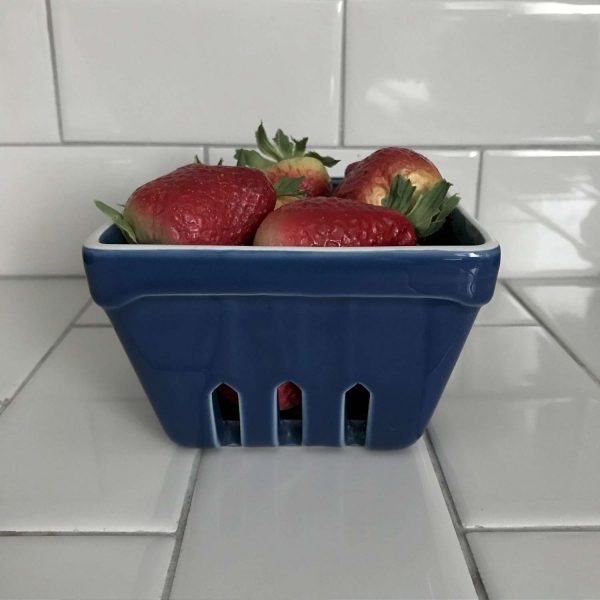 Vintage Pint basket of faux strawberries farmhouse collectible display retro kitchen farm cottage vegetable farm