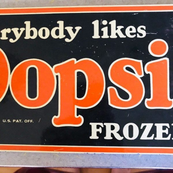Vintage Popsicles Sign Enameled heavy duty single side frozen suckers original 18"x 6 1/2" orange navy collectible