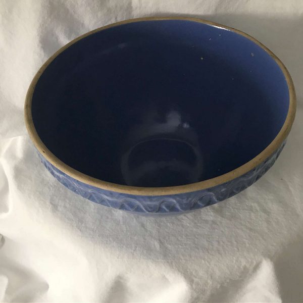Vintage Pottery Mixing Bowl Periwinkle blue farmhouse cottage shabby chic collectible display rustic primitive kitchen decor