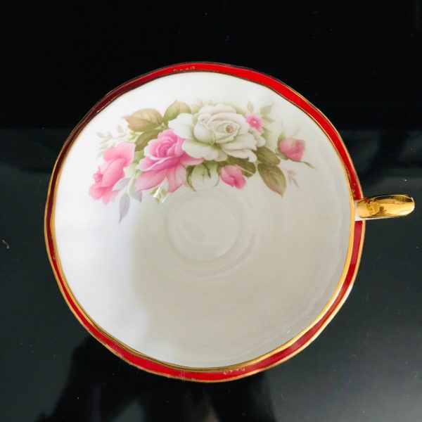 Vintage Queen's Tea Cup and Saucer Burgundy with gold scroll Pattern  Fine porcelain England Collectible Display Farmhouse dining bridal
