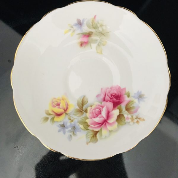 Vintage Regency Tea cup and saucer England Fine bone china pink & yellow rose gold trimmed farmhouse collectible display cottage shabby chic