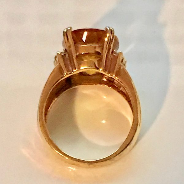 Vintage Ring Sterling Silver with gold wash Topaz faceted with ribbed band size 6 ring 7 grams