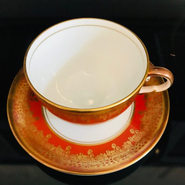 Vintage Royal Chelsea Tea cup and saucer Fine bone china England Burnt Orange heavy gold trim farmhouse collectible display dining serving