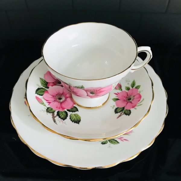 Vintage Royal Seagrave Tea cup and saucer TRIO England Fine bone china pink roses gold trim farmhouse collectible display dining serving