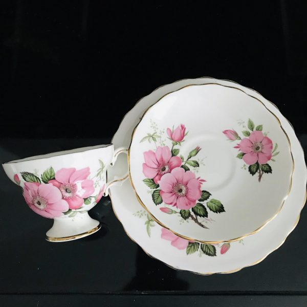 Vintage Royal Seagrave Tea cup and saucer TRIO England Fine bone china pink roses gold trim farmhouse collectible display dining serving