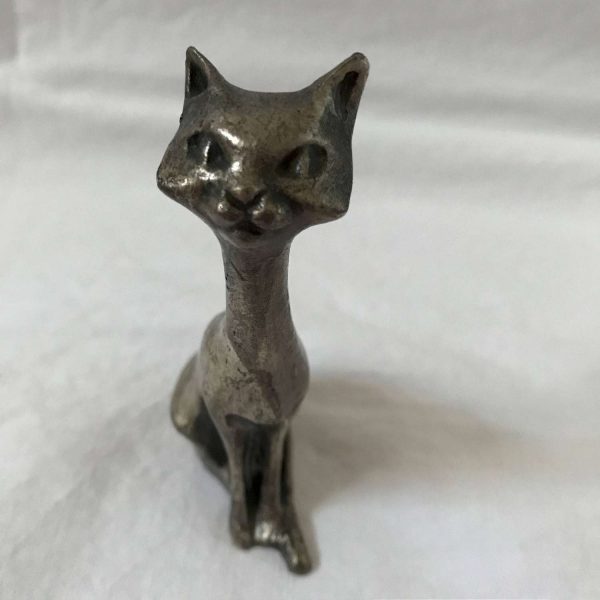 Vintage Saimese Cat Pewter Ampersand USA Figurine Sleek Mid Century collectible Cat Kitten display