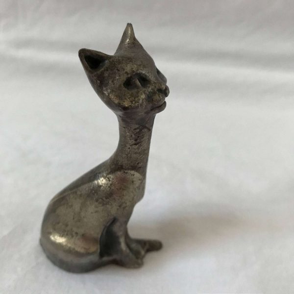 Vintage Saimese Cat Pewter Ampersand USA Figurine Sleek Mid Century collectible Cat Kitten display