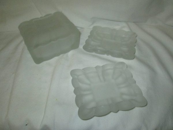 Vintage Satin Glass Cigarette Box with matching pair of ashtrays