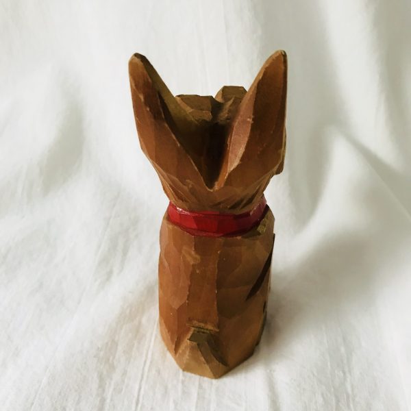 Vintage Scottie dog Scottish terrier hand carved wooden figurine glass eyes hand painted