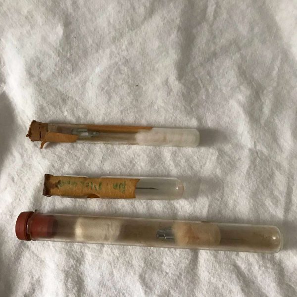 Vintage set of 3 Medical Needles in cotton and vials Pharmaceutical Medical Dental Collectible Display