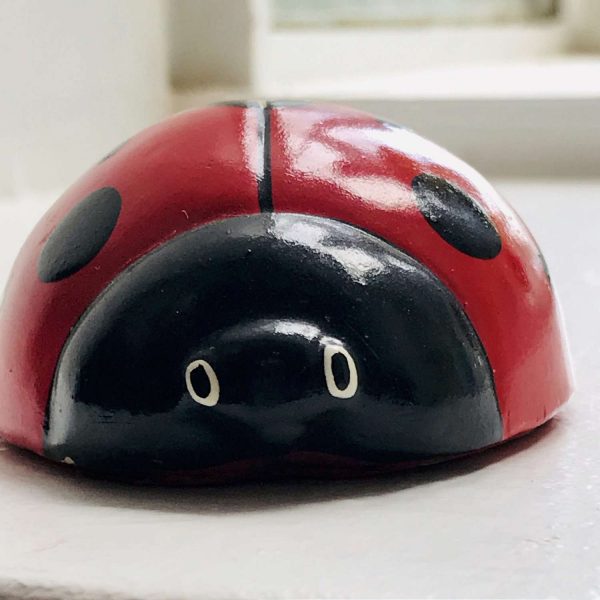 Vintage Sewing Notions 1940 Figural Lady Bug tape measure chalkware Japan collectible farmhouse display movie prop