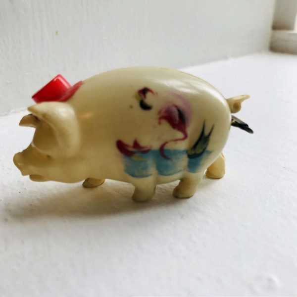 Vintage Sewing Notions 1940 Figural Pig Plastic with cloth Tape measure Pensacola, FL made in Japan collectible farmhouse display movie prop