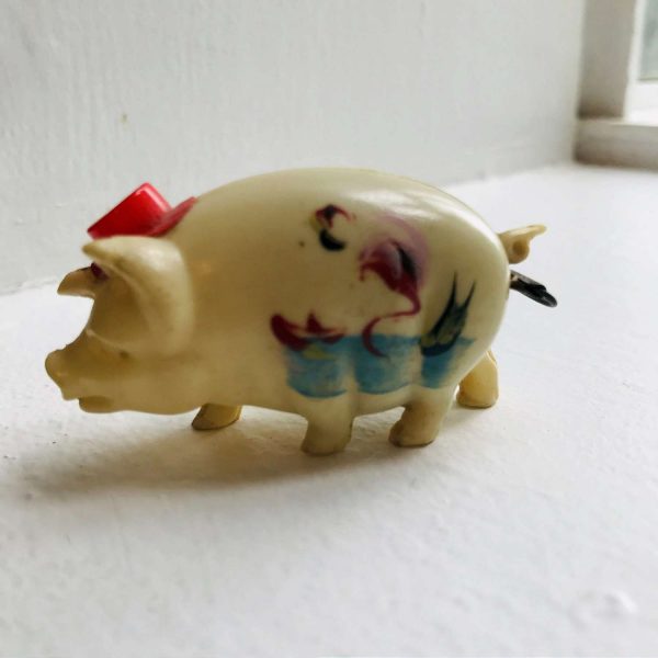 Vintage Sewing Notions 1940 Figural Pig Plastic with cloth Tape measure Pensacola, FL made in Japan collectible farmhouse display movie prop