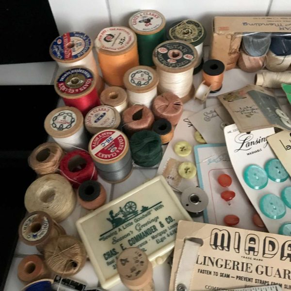 Vintage Sewing Notions display Jar full of many pieces advertising  farmhouse display Collectible jar of Notions Lot 2