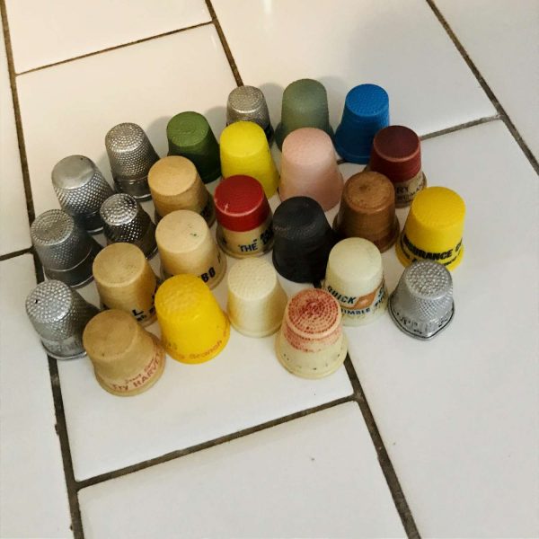 Vintage Sewing Notions Lot of 20 Advertising Thimbles flour quick start bread loan savings Various sizes collectible farmhouse display gift