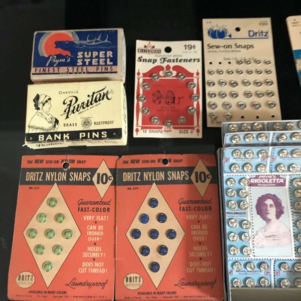 Vintage Sewing Notions Snaps display Lot 2  Sewing Machines advertising collectible farmhouse display Snaps and Hooks 1920's-40's