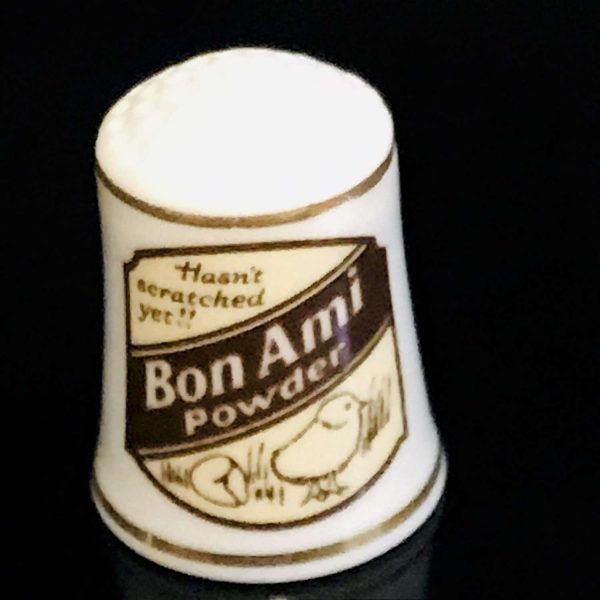 Vintage Sewing Notions Thimble Advertising Bon Ami Powder with chicks Advertising England fine bone china collectible farmhouse display gift