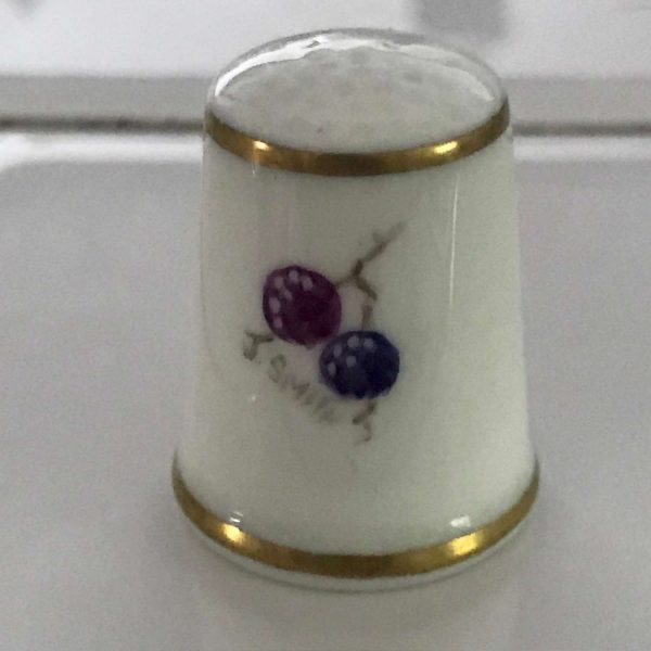 Vintage Sewing Notions Thimble Fruit artist signed J Smith Royal Worcester England fine bone china collectible farmhouse display gift
