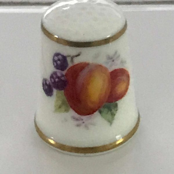 Vintage Sewing Notions Thimble Fruit artist signed J Smith Royal Worcester England fine bone china collectible farmhouse display gift
