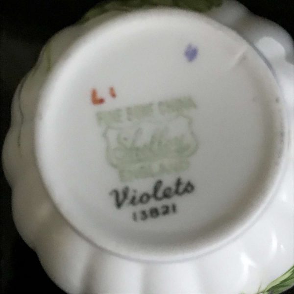 Vintage Shelley demitasse tea cup saucer Purple Violets gold trim Large Violets collectible display farmhouse