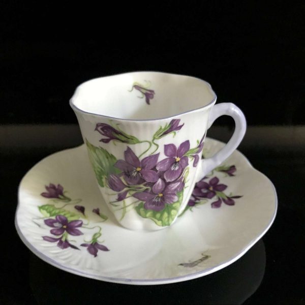 Vintage Shelley demitasse tea cup saucer Purple Violets gold trim Large Violets collectible display farmhouse