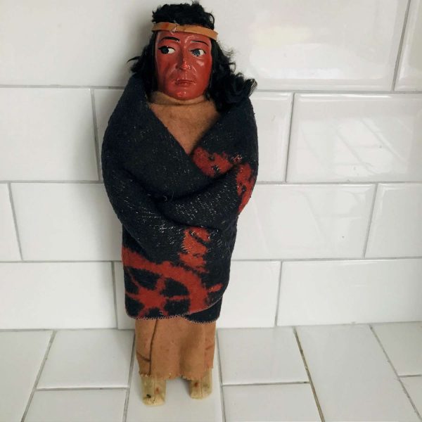 Vintage SKOOKUM NATIVE AMERICAN Indian man doll 12" tall Original clothing farmhouse collectible display 1920's composite face