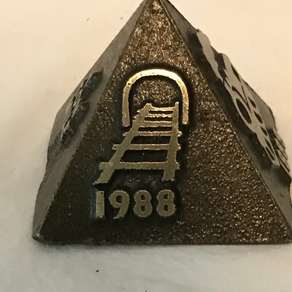 Vintage Steel Railroad Paperweight 1888-1988 marked FE-6 and 1 Ton Mile Pyramid shape 2lb weight office travel transportation collectible