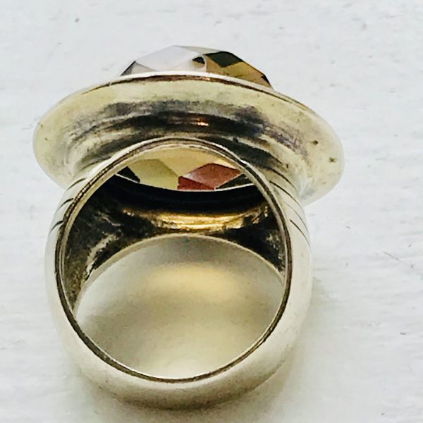 Vintage Sterling Silver and Smokey Topaz large statement ring Great design Size 6 3/4 sterling marked .925 Unique style jewelry