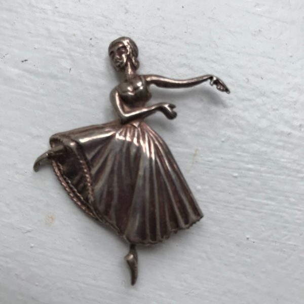 Vintage Sterling Silver Ballerina brooch dancer art deco pin dance teacher gift collectible sterling silver jewelry by Lang 5.5 grams