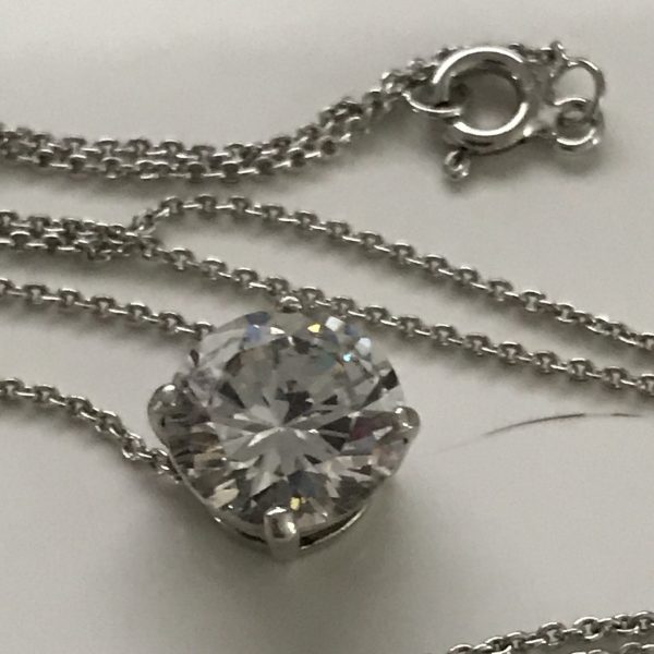 Vintage Sterling Silver chain with CZ round Pendant drop sleek link chain large pendant 4 grams 18" chain Sterling