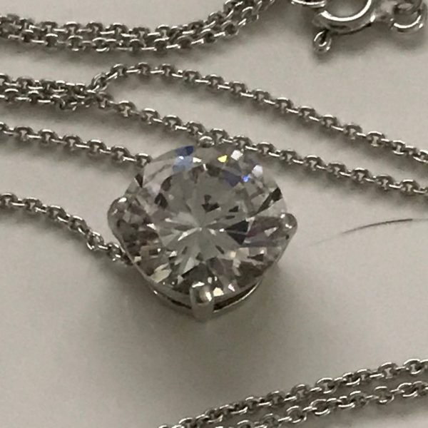 Vintage Sterling Silver chain with CZ round Pendant drop sleek link chain large pendant 4 grams 18" chain Sterling