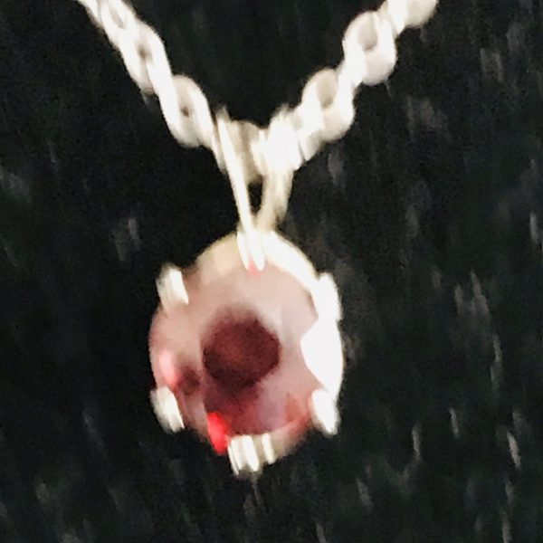 Vintage Sterling Silver chain with round Garnet faceted stone prong set Pendant necklace 3 grams 18" chain red garnetstoneSterling