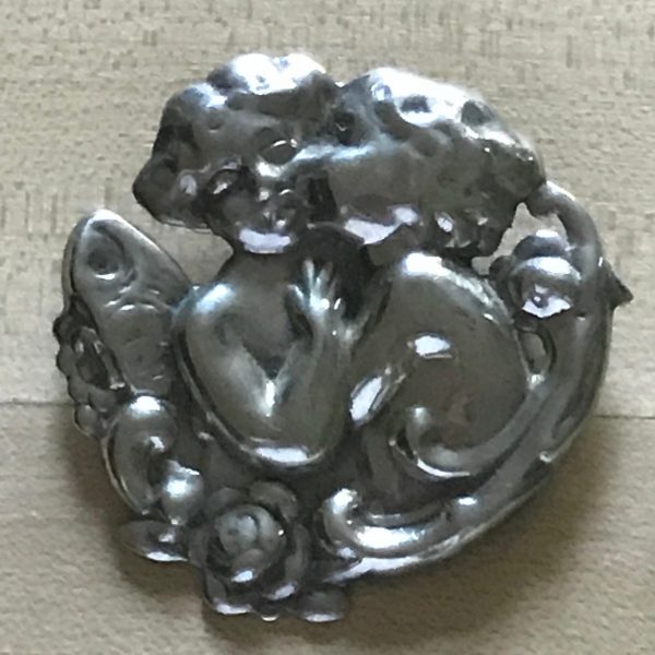 Vintage Sterling Silver Cherubs Pin Brooch or Pendant 1940's Art Nouveau highly ornate 2 3/4" across large bling brooch