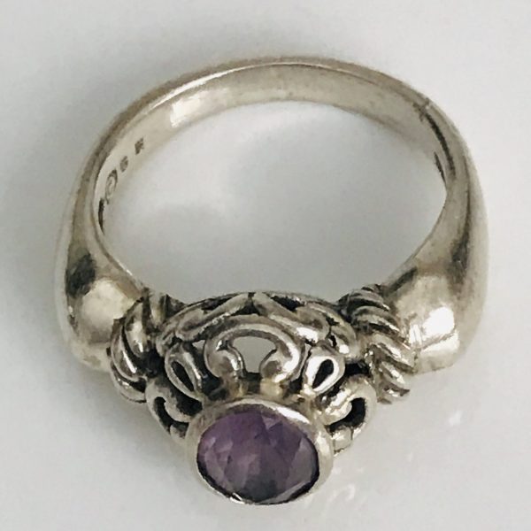 Vintage Sterling Silver Estate Ring Faceted Amethyst inset basket style collectible .925 Jewelry size 7 1/2
