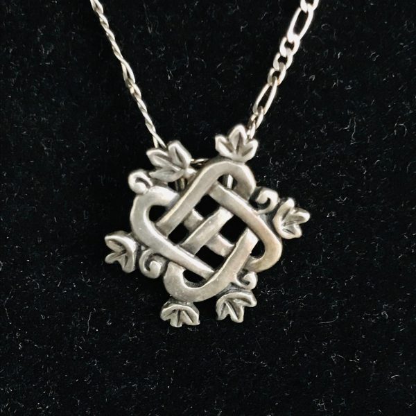 Vintage Sterling Silver Flowers and lattice look pendant with sterling chain ornate  18" link chain 5.6 grams