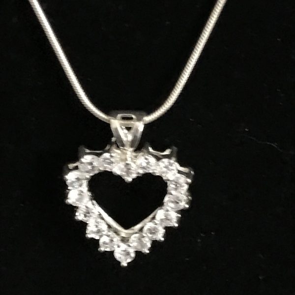 Vintage Sterling Silver Heart Pendant necklace with sterling 18" snake chain
