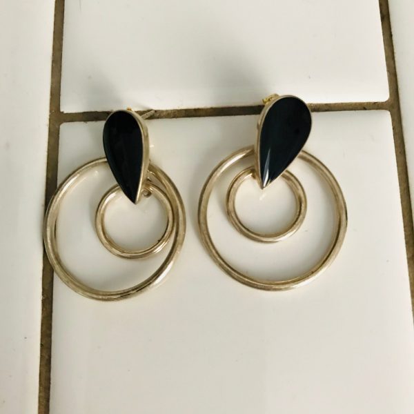 Vintage Sterling Silver Onyx stone double ring Earrings Pierced Post 6 grams Sterling Collectible jewelry vintage signed .925. ND